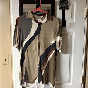 Zara Brown and Black Geometric Shirt